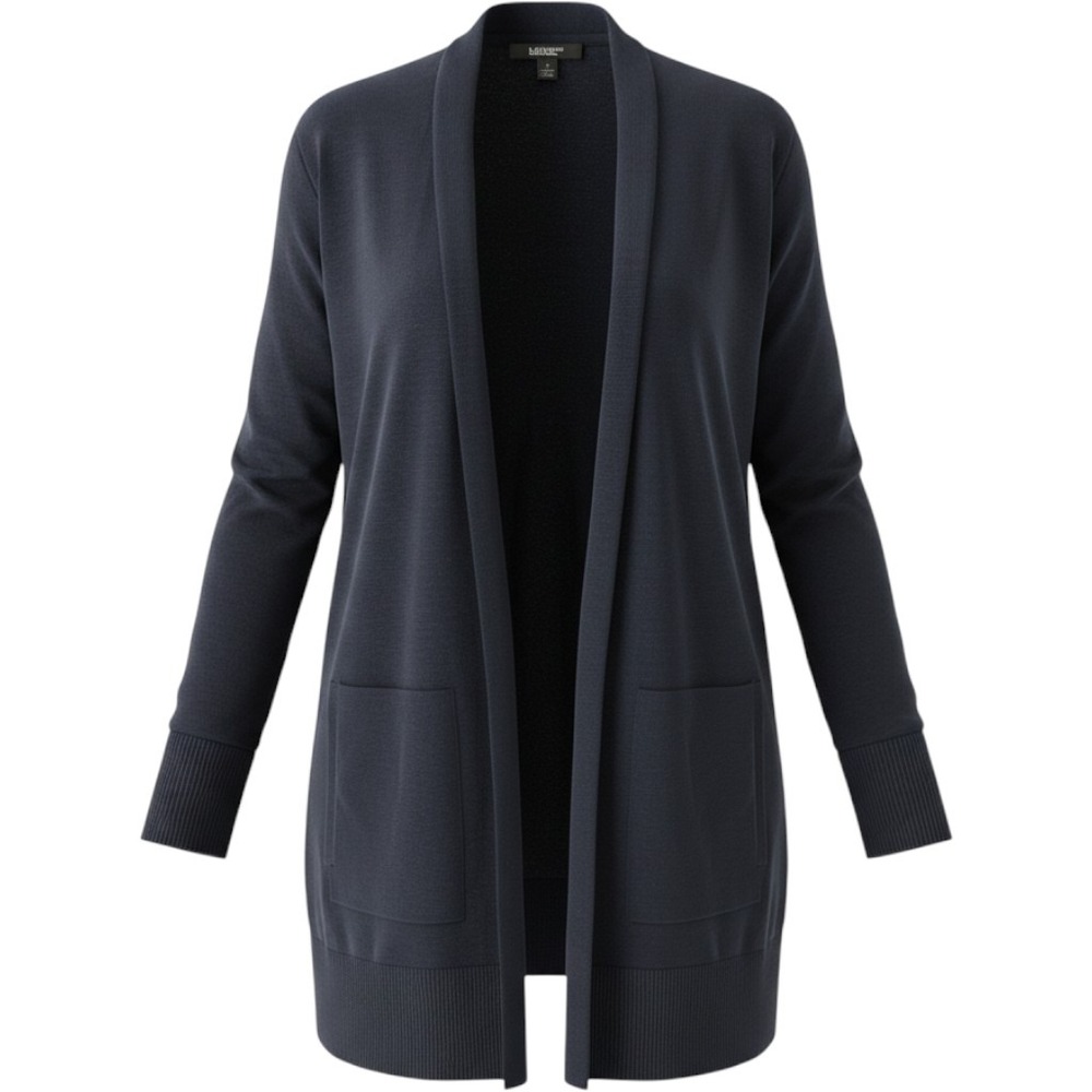 Lands End Womens 2X Navy Blue 100% Cotton Open Front Cardigan Sweater Pockets